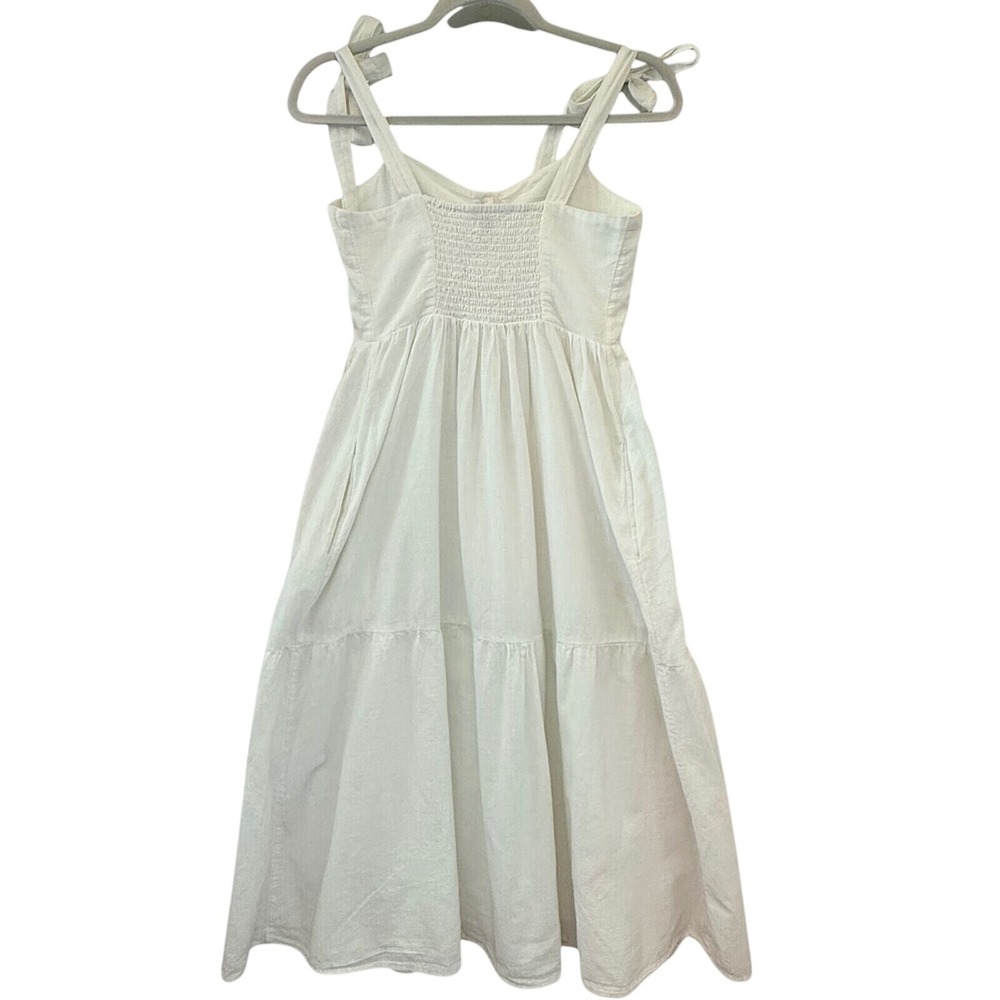 Urban Outfitters White Cotton Button Down Tie Strap Tiered Midi Dress Womens S - Picture 15 of 16